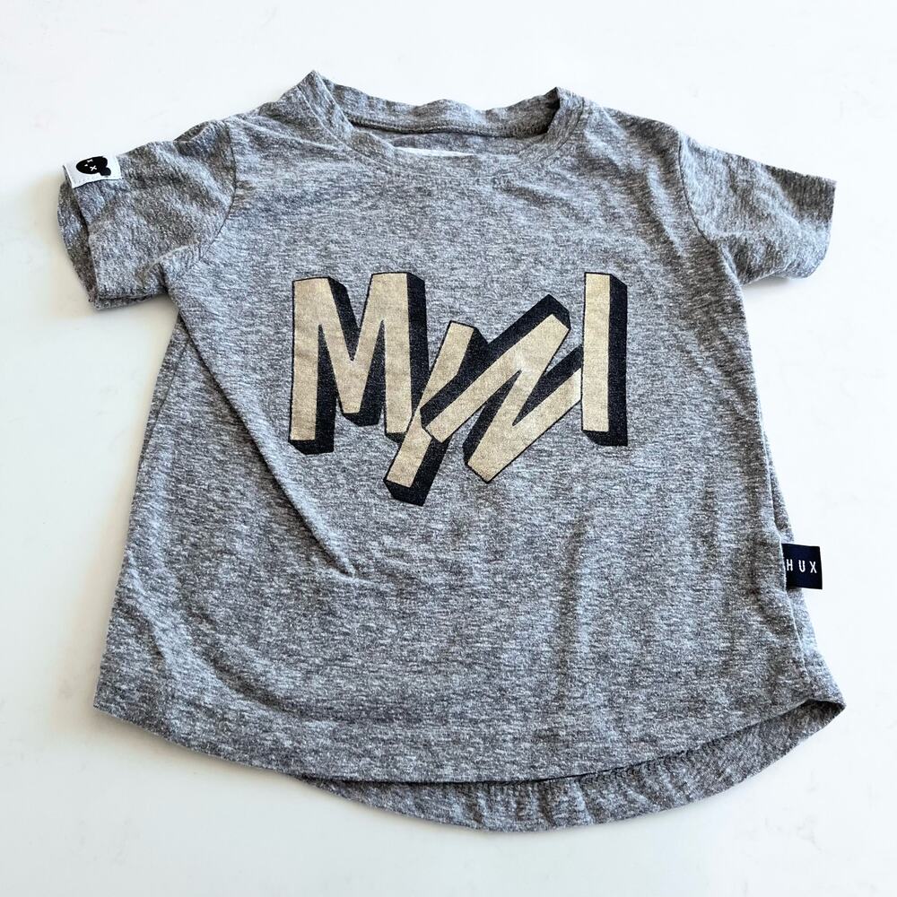 Huxbaby boys MINI gray marled summer cotton short sleeve streetwear tshirt sz 3